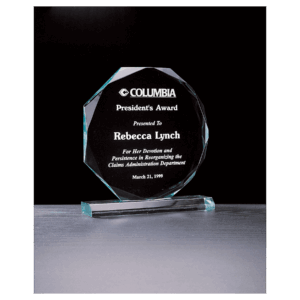 Octagon 3/4″ thick acrylic award on acrylic base.