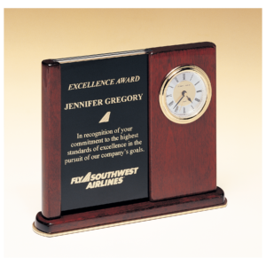 6 3/4" x 8 1/2" Rosewood Piano Finish Clock with Engraving Plate